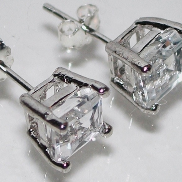 Sterling Silver Jewelry - 4.0CTW Princess Cut Diamond Stud Earrings